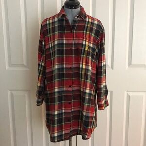 Lauren Ralph Lauren Red & Green Plaid Flannel Nightgown Sleep Shirt Christmas M